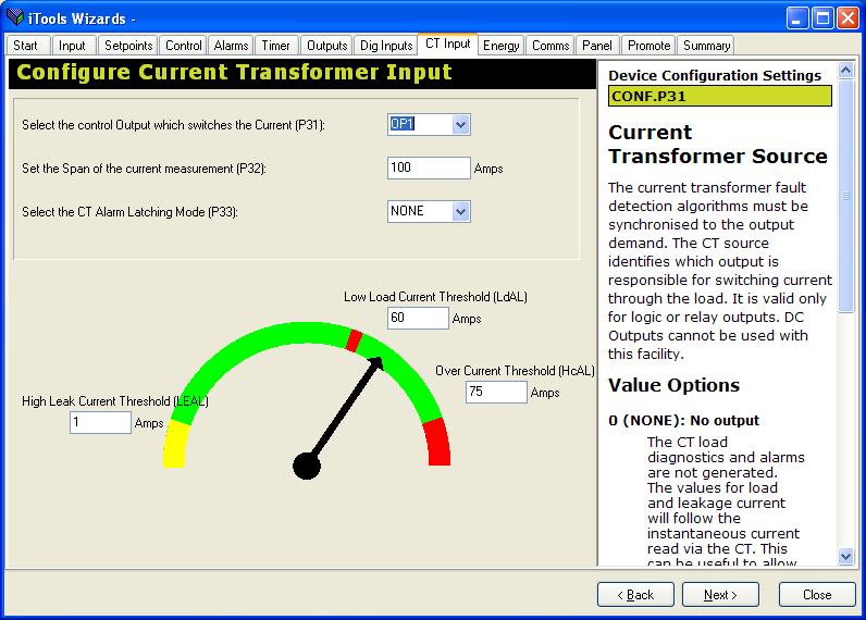 10.4.8 Current Transformer Input Select CT Input tab to configure which output is used to measure the load current (P31), the load current