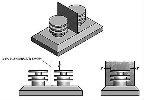 Side by Side installation of two Vent Caps When two or more vertical vent caps are located within proximity of one another, it is required that a galvanized steel 18-gauge or heavier barrier wall be