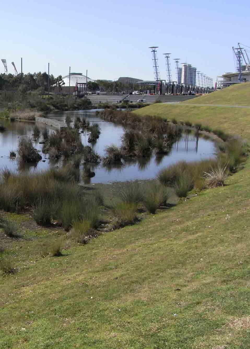 A, B & C - Sydney Olympic Park Authority Case study B A. Urban wetland receiving stormwater from the sports town B. Constructed wetlands next to housing estate with staggered building A C C.