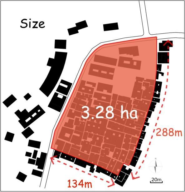 Image 6-5 Location of the site Image 6-6 Size of the study area The detailed design proposal will focus on a part of the historic residential block in Xijindu historic district, Zhenjiang, Jiangsu