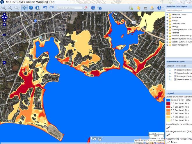 Sea level rise modeling NOAA model: mapping and visualizing sea level