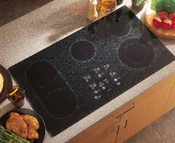 These cooktops include helpful features such as an electronic sensor to remind the cook when an element is left on. Another sensor adjusts the size of the element to fit the pan.