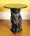 Lots 111-120 Lot #111: VICTORIAN-STYLE CARVED SLATE-TOP STAND The round top over male figure with dead game above triangular plinth resting on paw feet; 27 in., 23 in. diam.