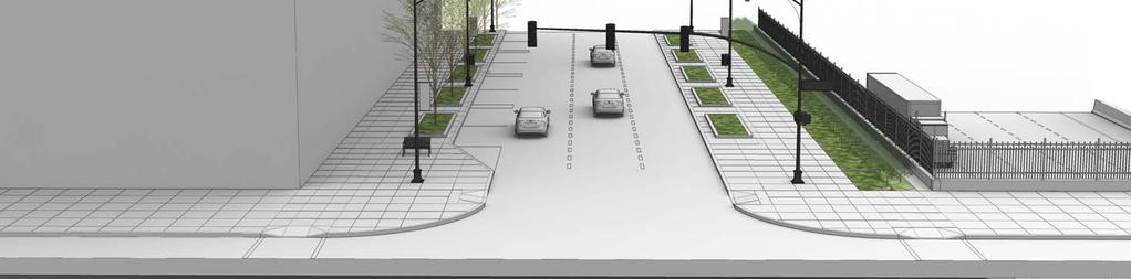 angled on-street parking Proposed (below): Preserve broad sidewalks Place street