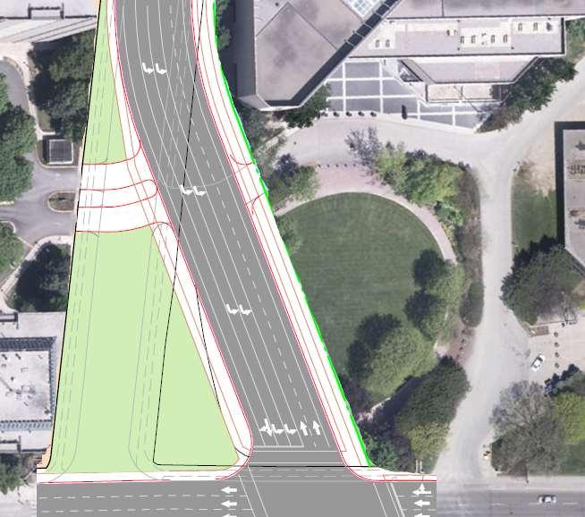 Impacts to Green Space North of Sheppard Ave. To achieve a single intersection design, Doris Avenue would need to be shifted east, bisecting the existing green space north of Sheppard Avenue.