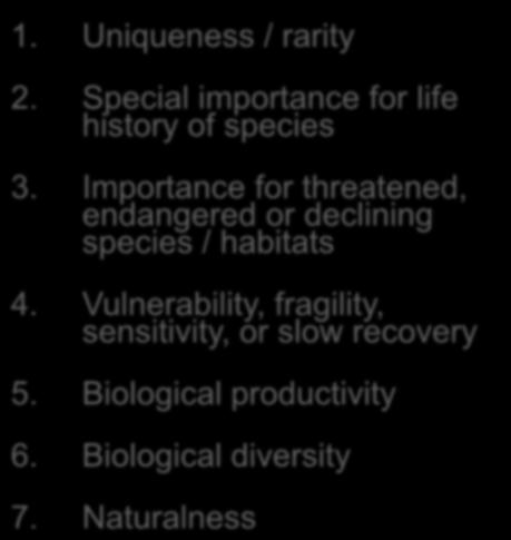 Importance for threatened, endangered or declining species / habitats 4.