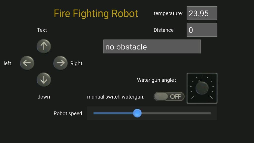 Output: Fig [9]: Android mobile app screen [5] CONCLUSION: Thus we will be developing a robot which will be used for fire fighting purpose.