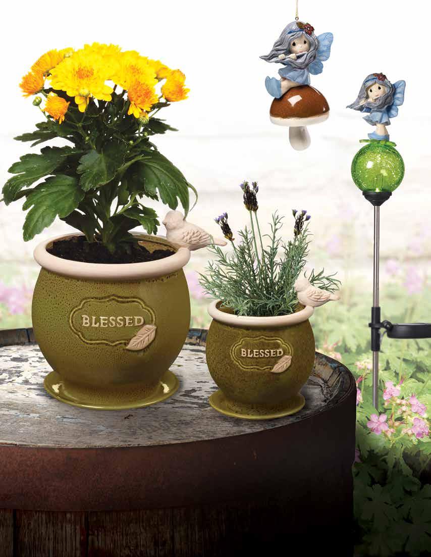 F G Contents Not Included D E Indoor/Outdoor Use D. NEW Blessed Large Flower Pot Material: Ceramic Height: 8" Diameter: 6" 185014 6/Ctn. 1-0021 E.