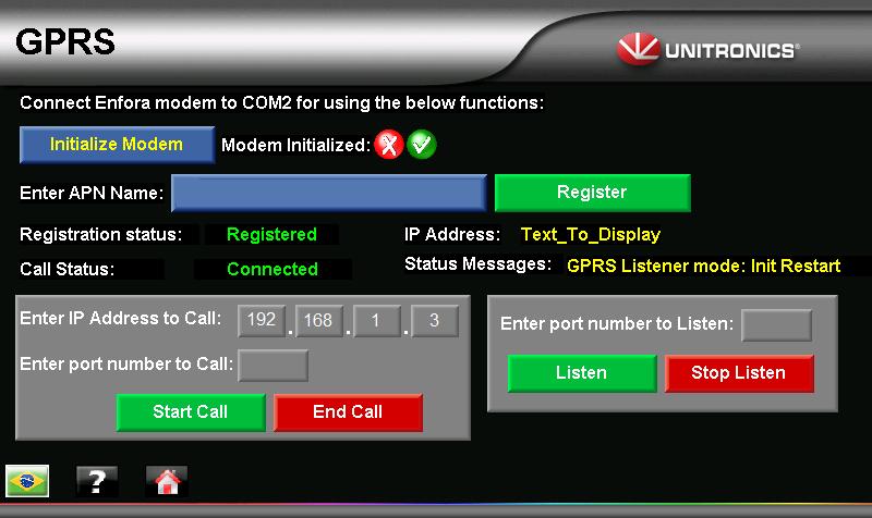 GPRS This section allows you to demonstrate V700 support for GPRS modem. Note This is a simulation. To send an actual message, connect an Enfora modem to the V700.