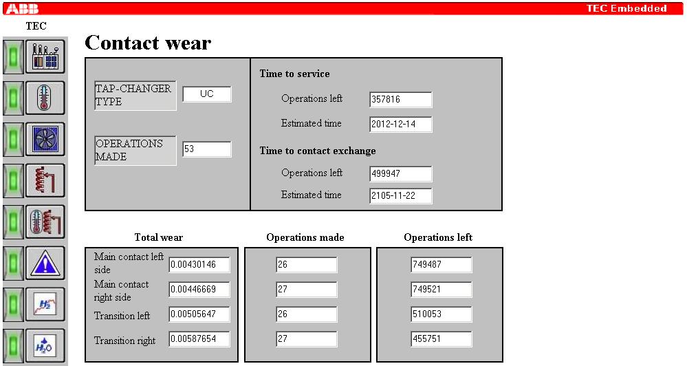 3.7 Tap-changer contact wear The contact wear function keeps track of the wear on each contact during operation, and calculates how much material has been worn off.