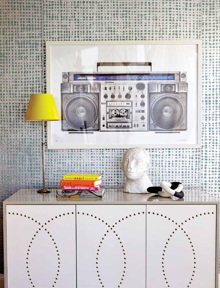 The Boombox Series artwork by Lyle Owen KP, who is represented by SOCO Gallery, is displayed on Donghia textured