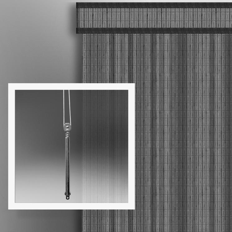 Standard Cord Control: Natural Drapes Options No charge Standard Cord and heavy duty tension pulley hidden behind drape Stack right, left or split Optional Wand Control: