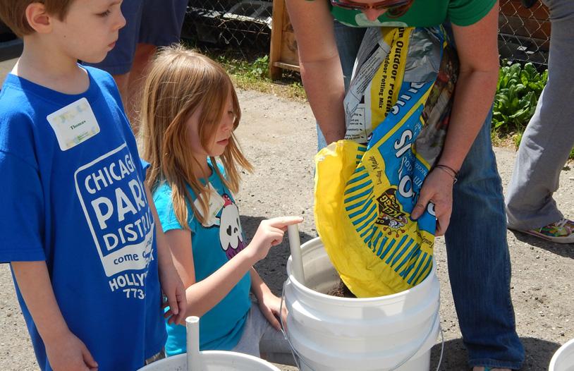 needed, assist your students in filling the upper planter chambers of their containers with rich, organic potting soil mixed with organic fertilizer or compost.