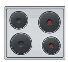 28 HOTPLATES 60 60 JE 16AH50 Hob JE 26DH12 Glass ceramic hob DESIGN Stainless steel Frameless FEATURES Stainless steel hob with 4 cast hotplates: 2 quick-cook hotplates: 1 x Ø 14.5 cm, 1.