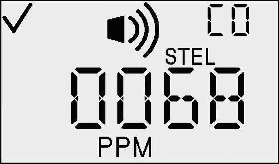 STEL Gas Reading Screen The STEL Gas Reading screen is one of the normal operating states. The primary character display of the instrument presents the STEL over the last 15 minutes.