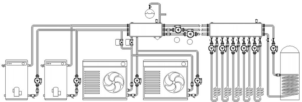 Section 12 - Example Bespok e Special Manifolds and Commercial Applications OPEN SYSTEM INTERCONNECTION OF A BOILER, HEAT PUMP, SOLID FUEL STOVE AND A THERMAL STORE (BUFFER) Fig 12 Fig.