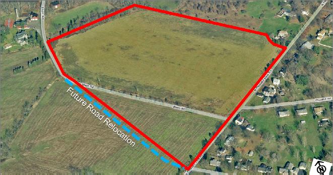 2. Analysis Graphic showing the future relocation of Bleim Road at Pleasantview Pleasantview Park: Currently, no formal or informal vehicle or pedestrian access is present on this property.