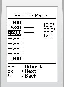6.8.3 Programming the heating Temperature setting values ( C) minimum 5 recommended 20 maximum Factory setting: 30 (adjustable during installation) Monday to Friday Nº of time Start End Temp.