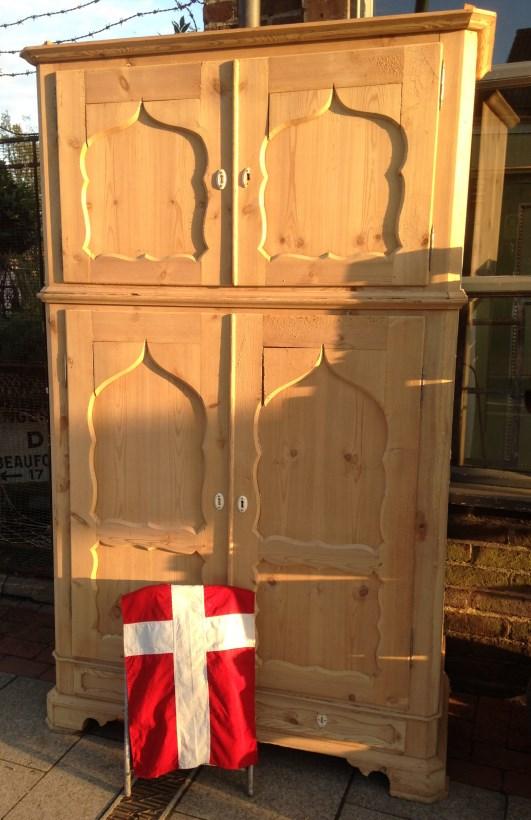 Sourced and imported; Netherlands Vintage c1950 s deco revival solid oak KNOCK- DOWN (flat pack) double door