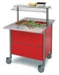 Hackman Corona serving trolleys selection of standard colors: birch or cherry imitation and grey or red two serving heights 900 or 750 mm upper part with lamp and sneeze guards of tempered glass