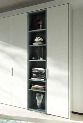 Outside wall shelving and open shelving elements Outside wall shelving and open shelving elements Outside wall shelving Outside wall shelving disrupts the bulky look of the wardrobe sides and creates