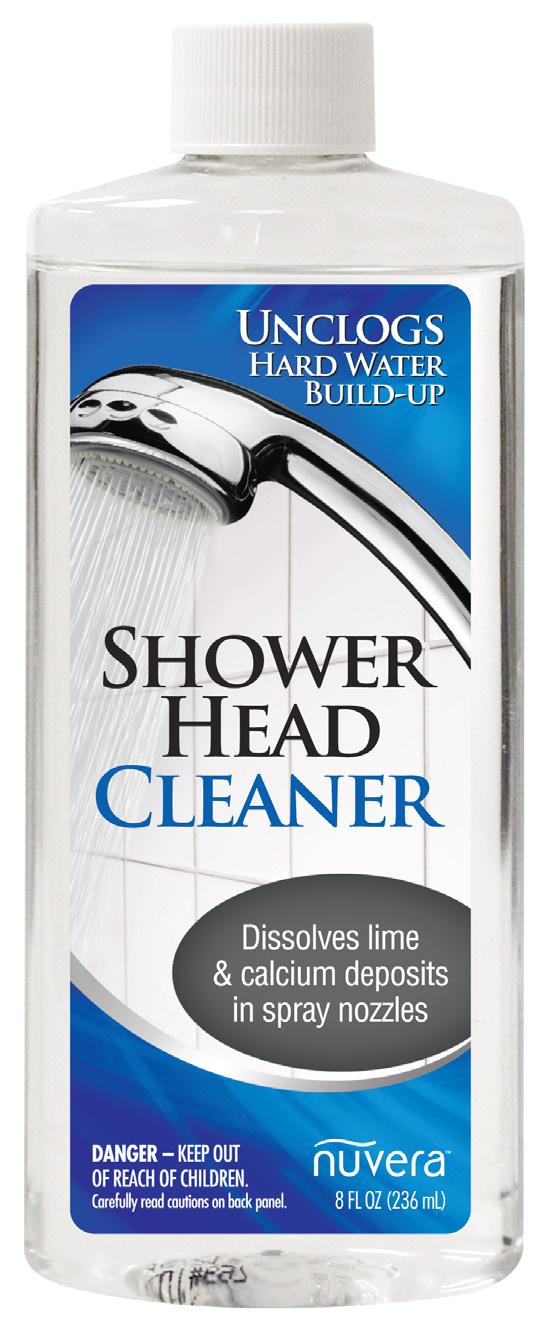 Shower Head CLEANER DISSOLVES LIME & CALCIUM DEPOSITS IN SPRAY NOZZLES Quickly removes lime and mineral build-up from shower heads, faucets, and sink sprayers.
