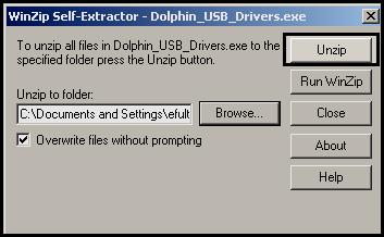 Click on OK 16. Click on Close on the WinZip Self-Extractor Dolphin_USB_Drivers.
