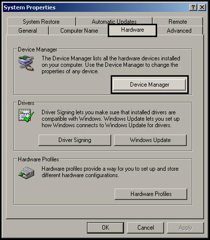 3. Click on Hardware 4. Click on Device Manager 5. A dialog box appears called Device Manager 6.