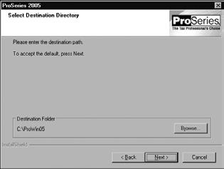 Click here if you want to install your ProSeries products on a drive other than the drive that s shown. See Step 9 for additional instructions.
