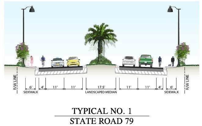 The project begins at SR 79 and ends at Lullwater Drive and includes construction of an urban roadway with dedicated transit lanes, sidewalks, bicycle lanes,