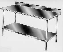TABLE, WORK (6') TN-022B 72" L x 30" W x 34" H; top and undershelf of 14 gauge polished stainless steel with 12 gauge stainless steel channel support; legs, adjustable bullet feet, and drawer of