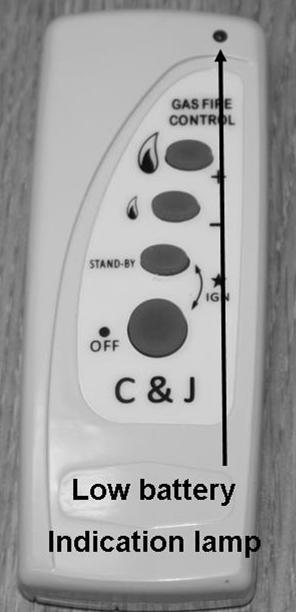 LOW BATTERY INDICATION (HAND SET) If while pressing any of the buttons on the remote hand set the low battery indicator lamp either stops flashing or appreciably slows then battery should be changed.