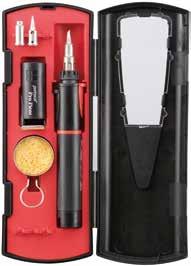 A set of soldering iron, 3 tips, cleaner, stand, and case. GAS-POWERED IRON SET GP-10SET PORTASOL PRO PIEZO SET lcontrols equivalent power of 1-7 W with the temperature adjuster.