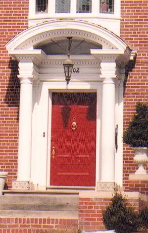The front door is a prominent feature