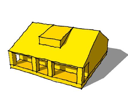 Gabled or shed one-story porch on front facade and may wrap one or