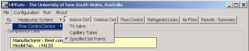 The flow control mode is selected from the menu under the Configuration button on the primary screen.