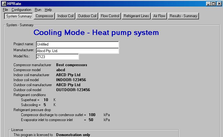 HPRATE 5 Air Conditioner Performance Rating 7 DATA INPUT SCREENS The six data input screens and the result screen are selected using the tabs at the top of HPRATE window.