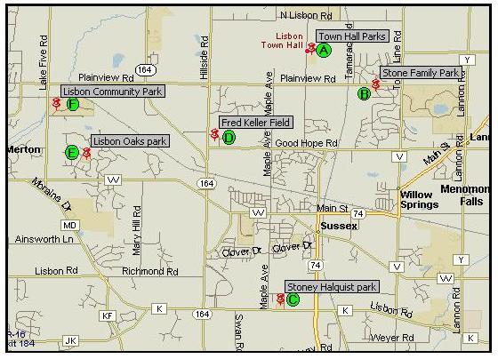 1.4 EXISTING INVENTORY OF PARK FACILITIES MAP A: Lisbon Town Hall Park W234 N8676 Woodside Road, Lisbon WI 53089 B: Stone Family Park W224N7975 Plainview Parkway, Lisbon WI 53089 (Corner of Plainview