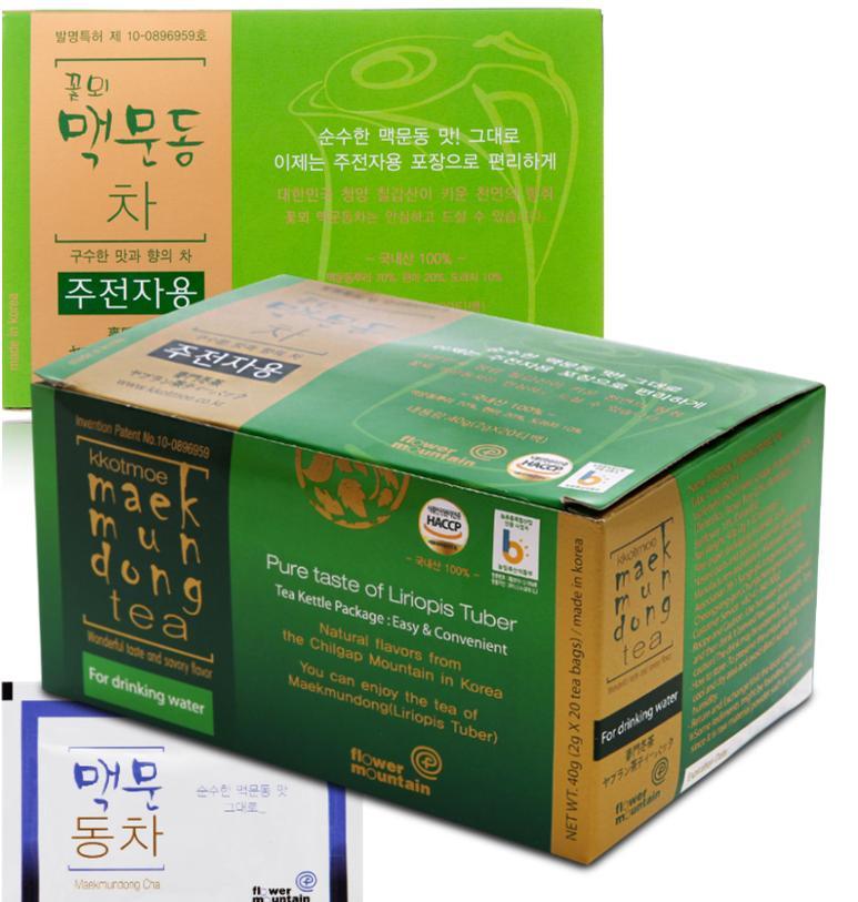 79g, Cholesterol 0g Flower and Mountain Root Liriope Tea(for drinking water) Flower and Mountain Root Liriope 40g 2g x 20tea bags Product code 8809317308845 70% of