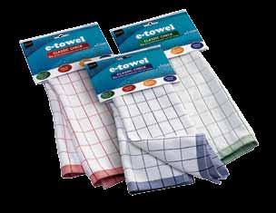 e-towel Range A comprehensive range of high performance tea towels offering; 4x more absorption than the equivalent size cotton tea towel - e-towels keep working long after a cotton tea towel is too