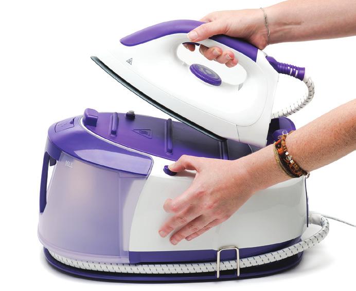 safely in place and allows easy transport To release, press the iron release button and rotate the iron clockwise off the iron rest WARNING: Take care of the hot soleplate when