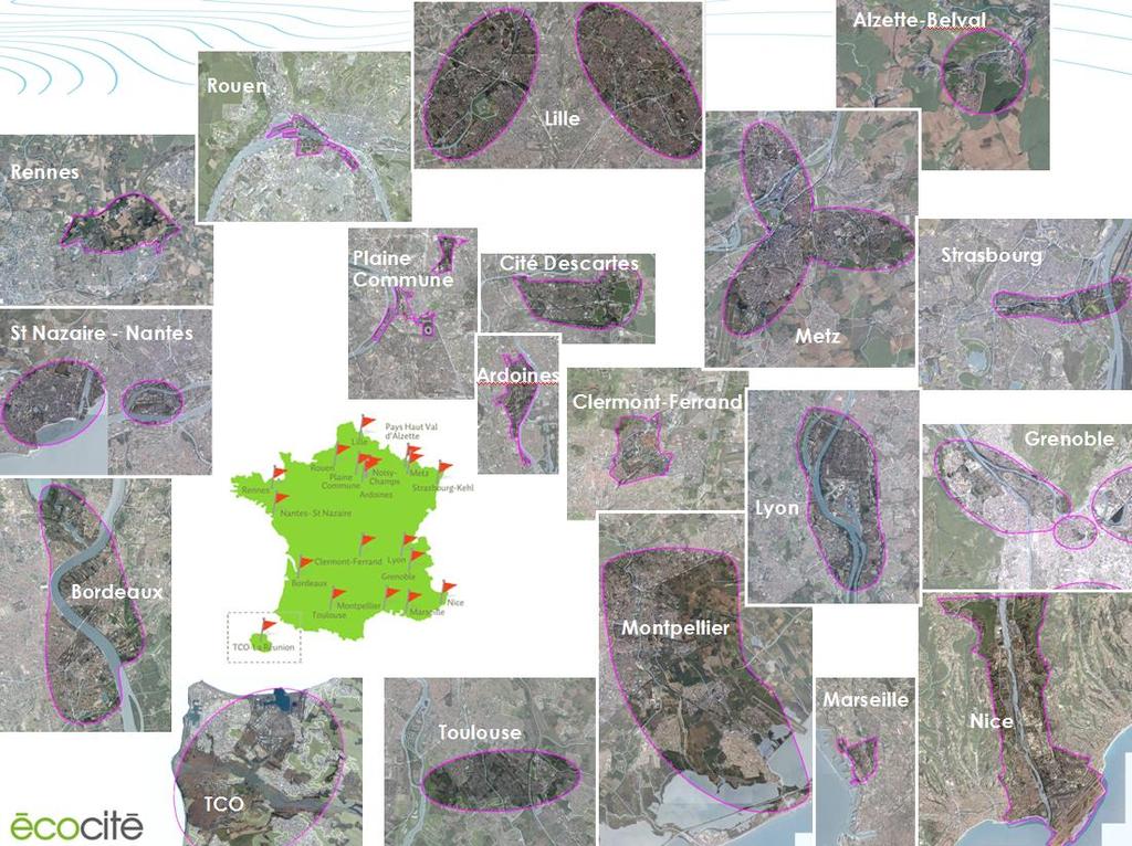 EcoCités / Eco-cities : Urban territories as axis of ecological transition A program based on defined territories 31 Ecocités : in main french metropolis, including 13 Ecocités in «Ile-de-France»