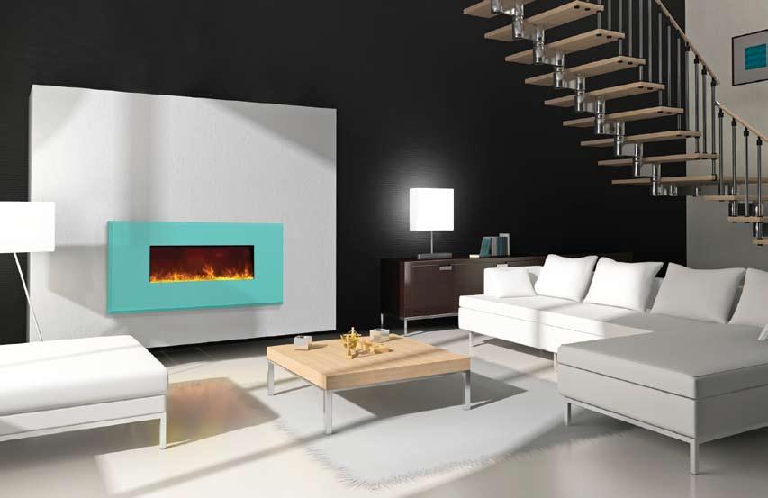 BLT-IN-62 Electric Fireplace shown with Coastal Blue face and Goldenrod
