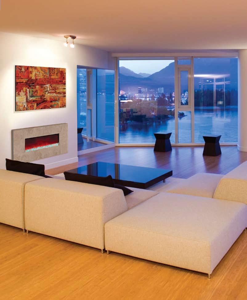 BLT-IN-58 Electric Fireplace with mixed Aqua and Clear fire glass and