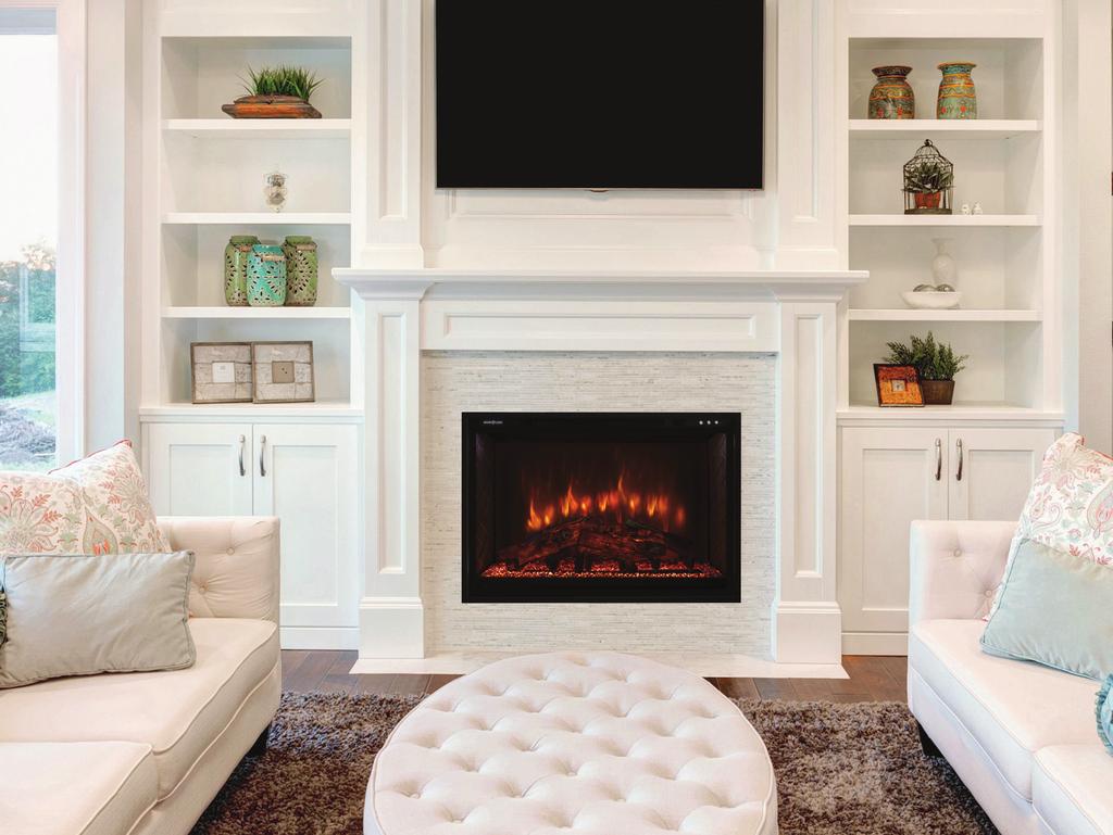 SEDONA SERIES Built-in Flush Mount Electric Fireplaces The Sedona 36 flush mount electric fireplace has the versatility of a contemporary acrylic glass or traditional authentic LED log set that looks