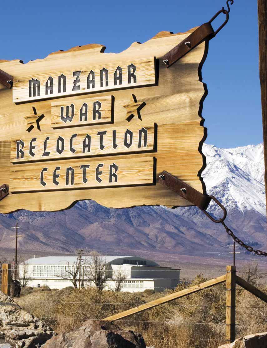 Entrance sign at Manzanar War Relocation Center with