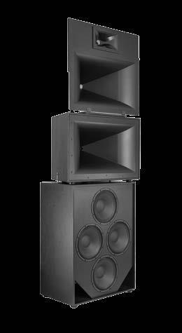 Dual 15-inch high efficiency horn-loaded woofer enclosure Separate single 8-inch Tractrix Horn-loaded mid-bass device High frequencies effortlessly reproduced by dual titanium compression drivers