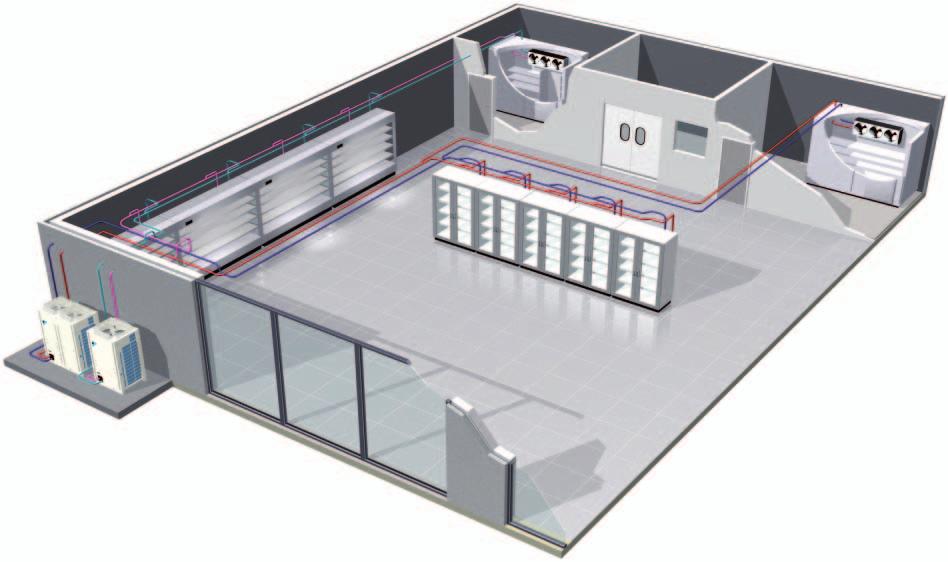 System solution for variable refrigeration load systems Single or multiple evaporators and cabinets can be connected Booster compressor for low temperature application can be connected to a medium