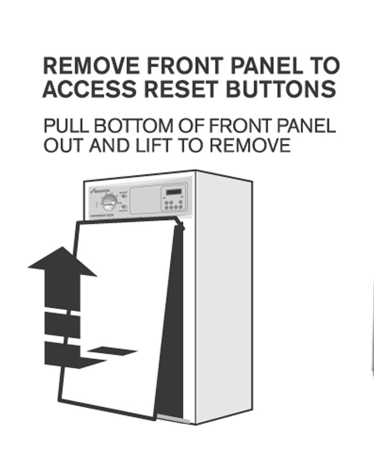 TROUBLESHOOTING Fig. 4. Removal of front panel Fig. 5. Location of reset buttons LOCKOUT A flame failure device is incorporated into the control system of your boiler.