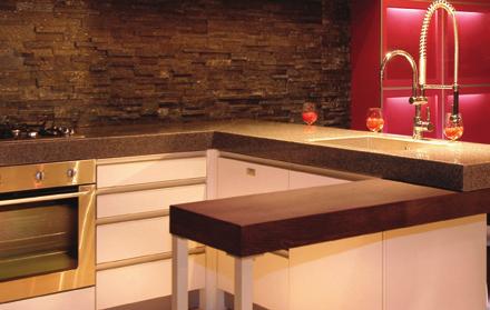 indulgence ROXX 100mm work top with under mount bowl Rich chocolate browns and sinful reds combine with a clean cut stone bench top to create a hard wearing surface for